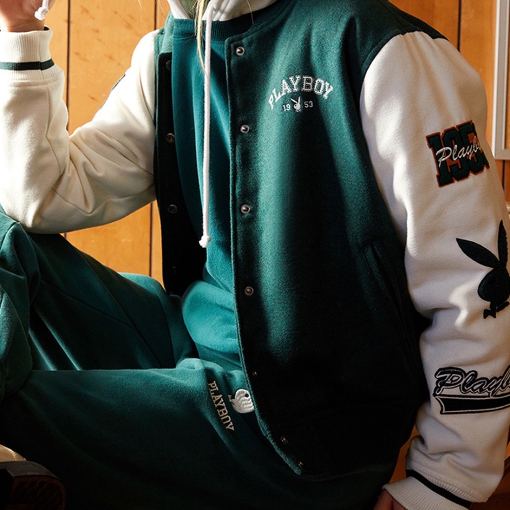 Playboy By PacSun Varsity Letterman Jacket Oversized- Green